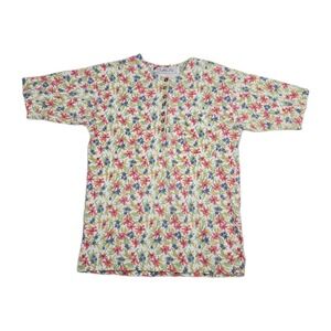 Chaus Vintage Floral Print AOP Henley 1/2 Sleeve Shirt Women's Size Small